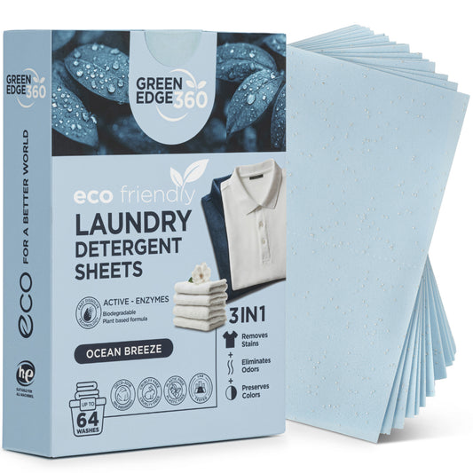 Green Edge 360 Ocean Breeze laundry detergent sheets – eco-friendly cleaning for fresh, long-lasting laundry. 